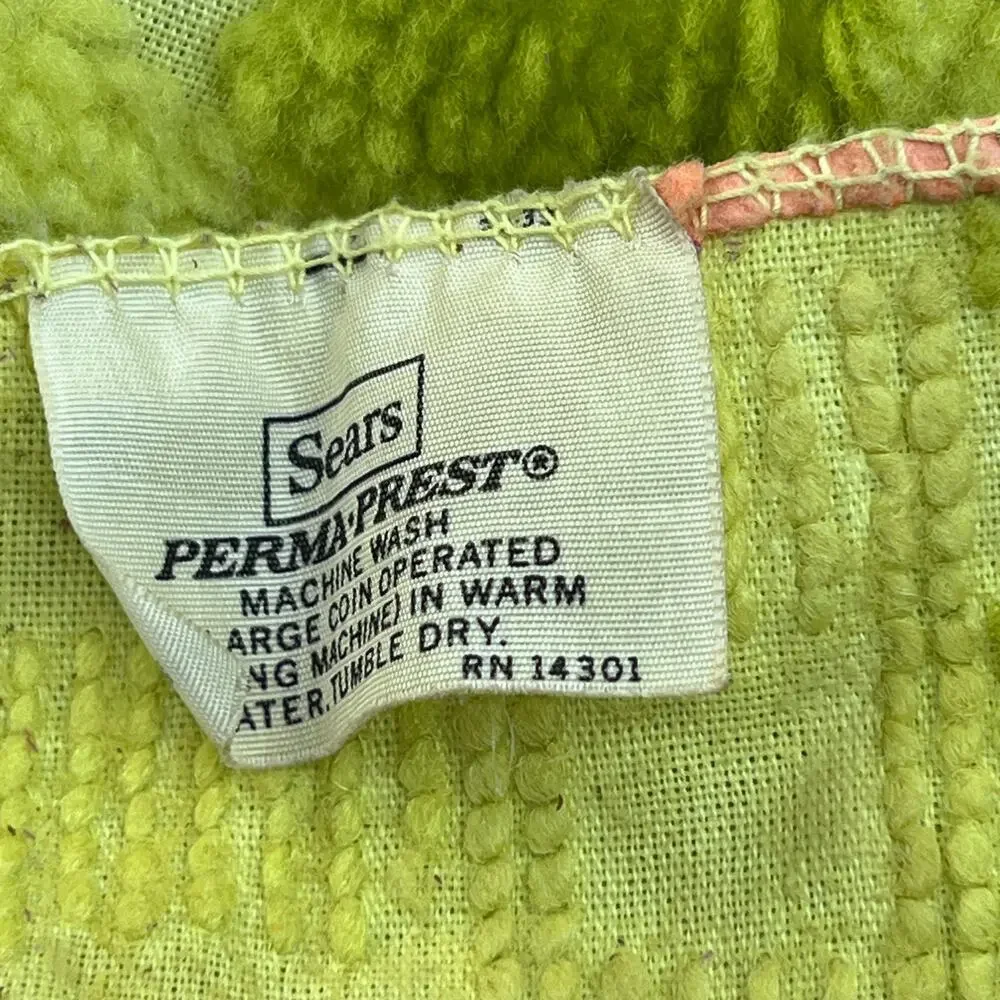 Vintage Sears Twin Tufted Bedspread Fringe Trim Chartreuse